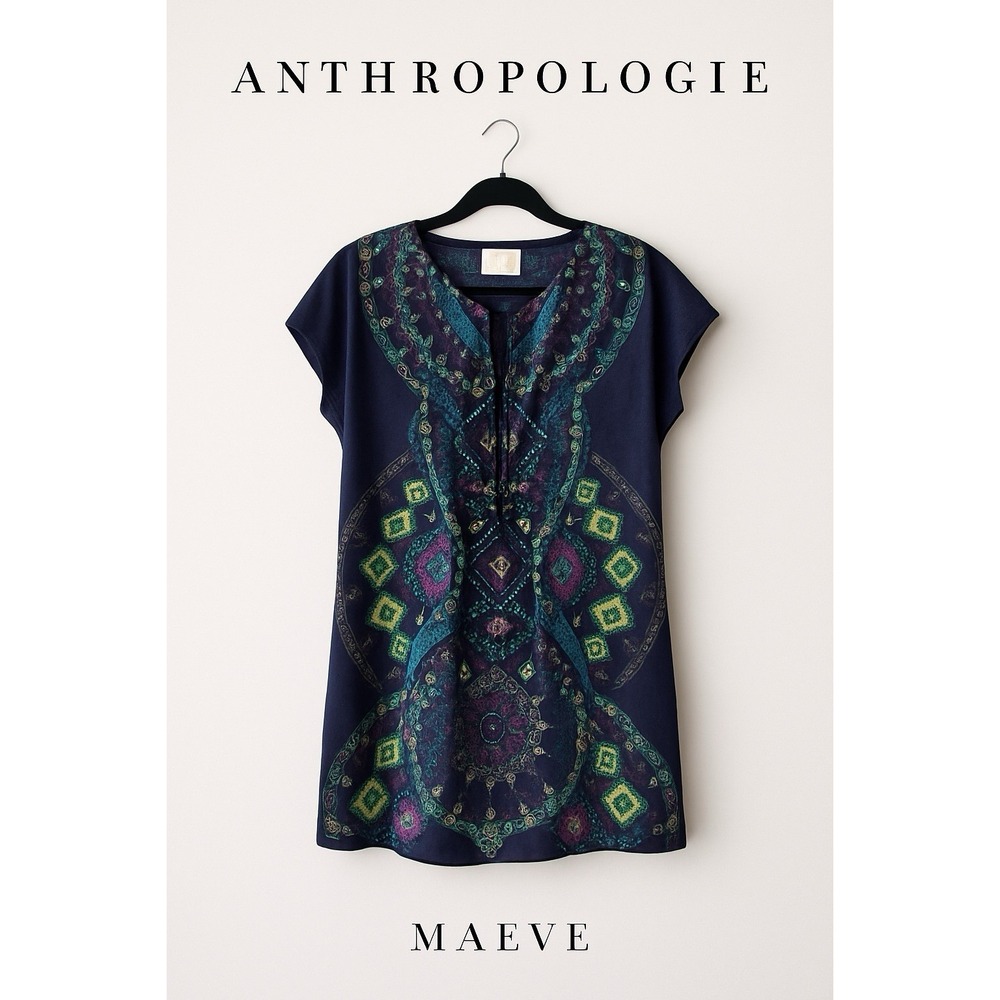 Anthropologie Maeve size‎ Small Paisley Print Mini Dress Caftan Boho 100% Silk